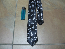 kravata tenká, čierna s motívom NOTY, 100%silicon